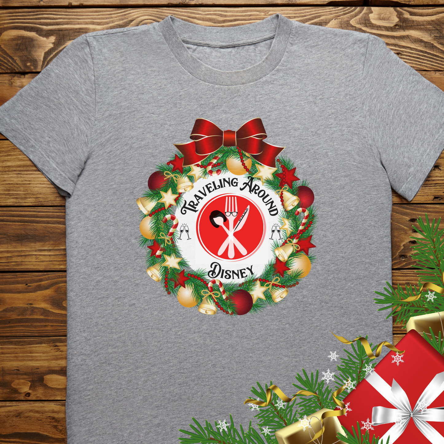 Traveling Around Disney Holiday Wreath T-Shirt